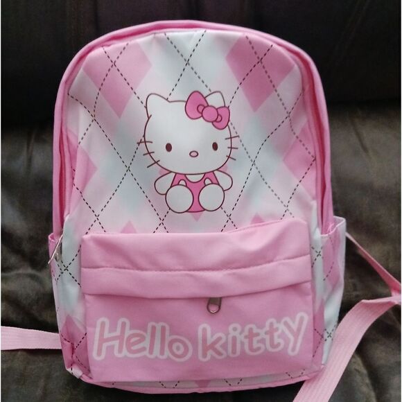 Hello Kitty Pink & Blue Argyle Medium Backpack NEW! - Picture 3 of 7